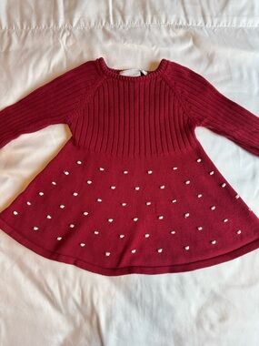 Elegant Baby Girls' Red Knit Long-Sleeve Dress with Dot Detail